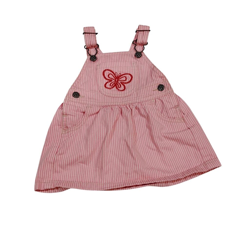 Vintage 12Month Baby Girl Osh Gosh Dress Pink White Striped Butterfly Embroidery
